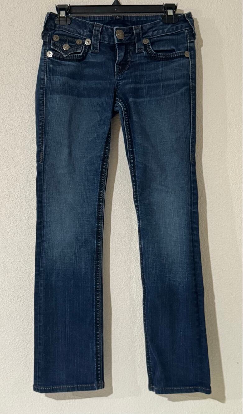 True Religion Low Rise Straight Leg Flap Pocket Jeans Blue Wash Size 25 Y2K